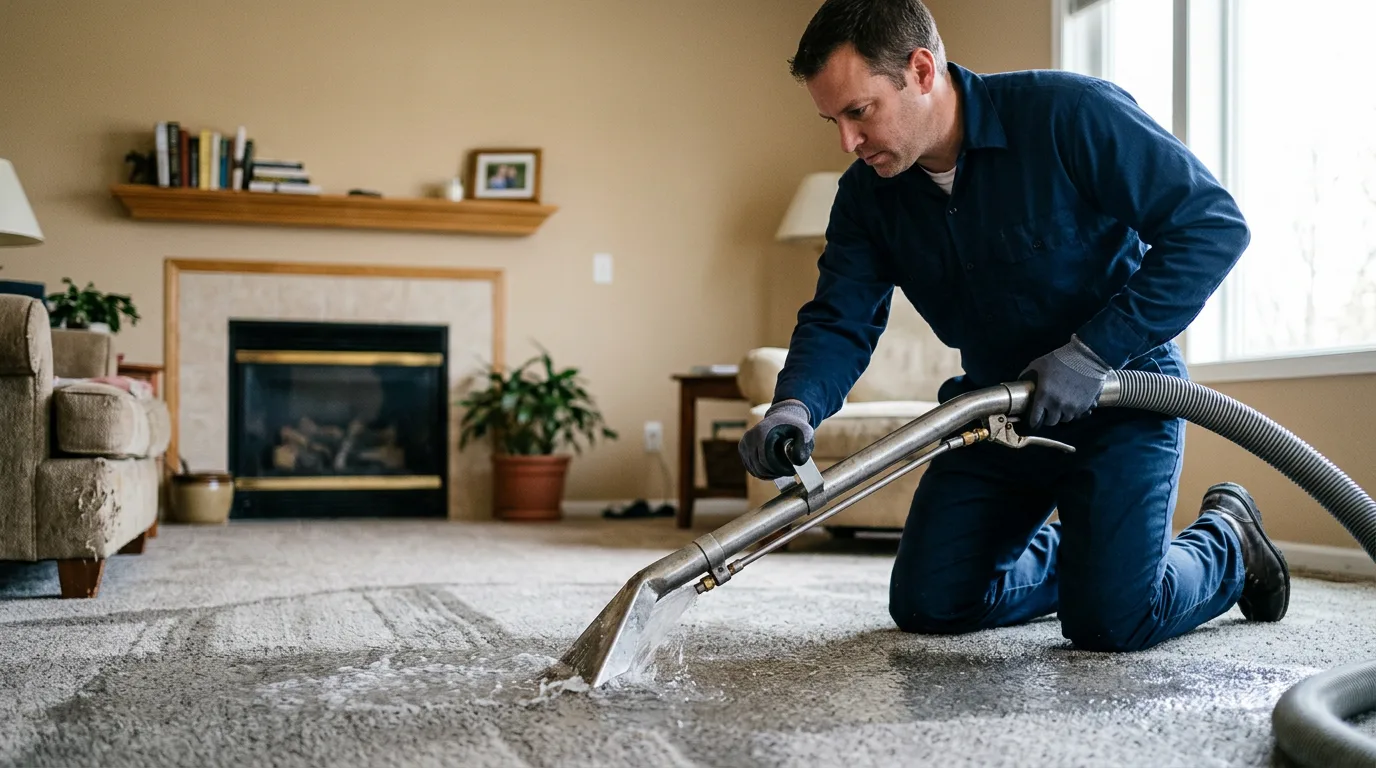 Water damage restoration technician working near New Paris, IN